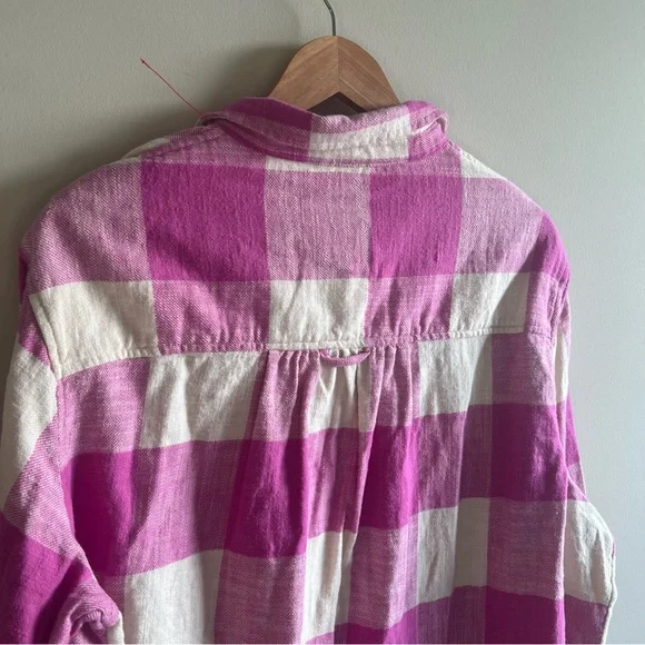 American Eagle Outfitters Pink Tan Plaid Flannel Button Up Shirt Large NWOT - Picture 7 of 9